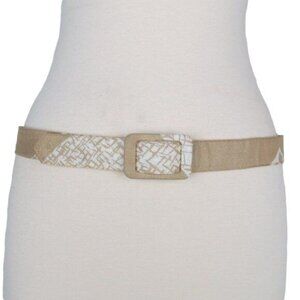 VINTAGE Tan Patterned Fabric Belt Waist 36"